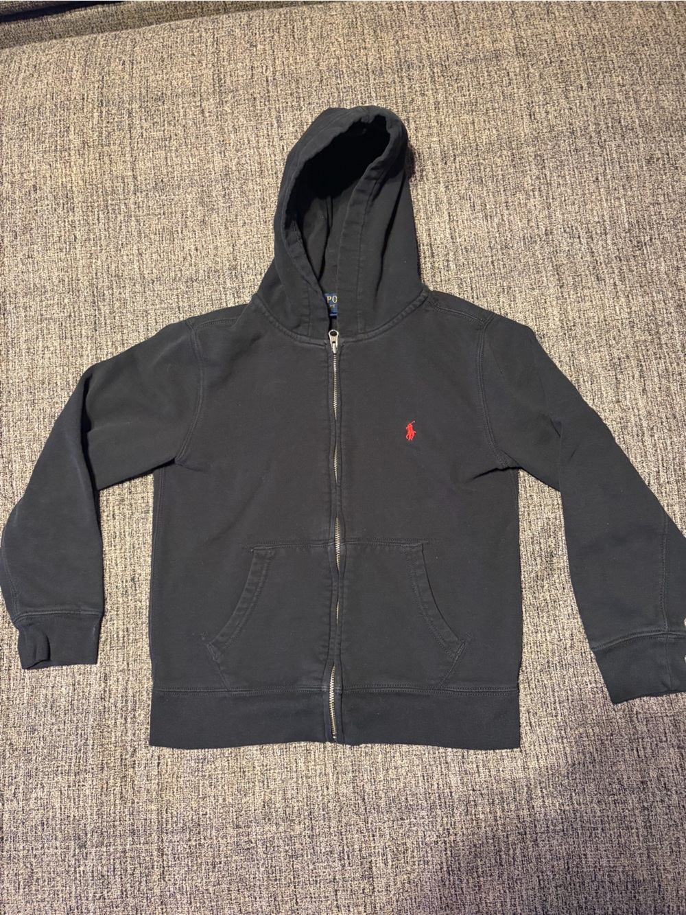 Ralph Lauren Black Zip Hoodie with Red Pony Logo